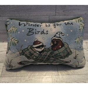Needlepoint "Winter Is For‎ The Birds" Tapestry Decorative Pillow Holiday Decor